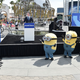 Optimus Prime, California Governor Gavin Newsom, some minions, and a troll attend a press conference about re-opening the state of California in June 2021 outside of Universal Studios Hollywood.